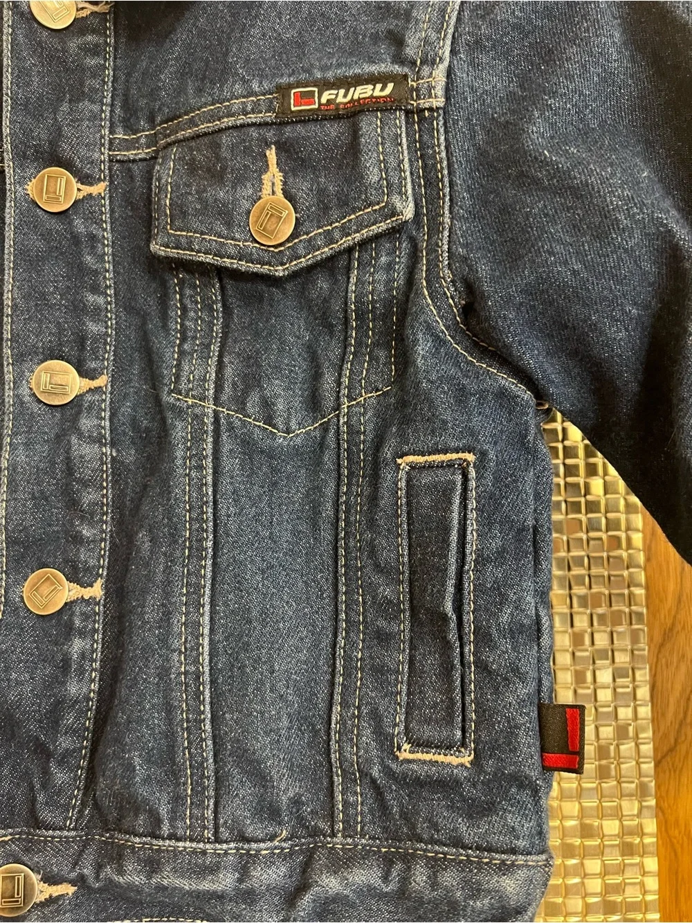 FUBU Kid’s Dark Blue Denim Jacket with Contrast Stitching